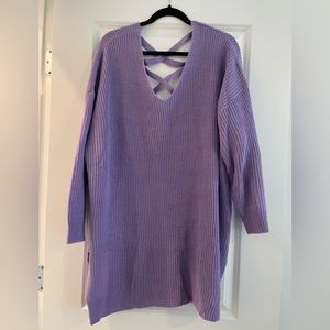 Long Lavender V-Neck Sweater